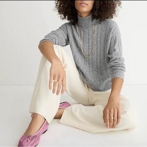 J Crew Ribbed Mock Neck Grey Sweater Wool Blend Womens M Classic Preppy